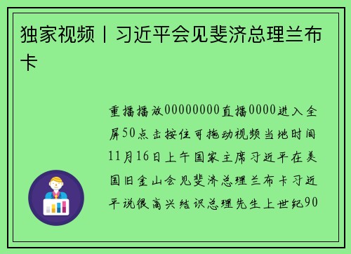 独家视频丨习近平会见斐济总理兰布卡